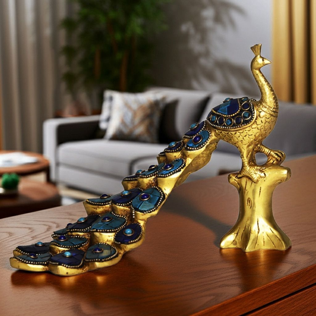 Traditional Brass Peacock Murti – Indian Decorative Showpiece, Height : 7 Inch (BSMAS1515 B)