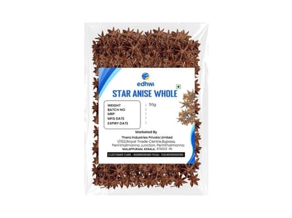 Edhwi Premium Star Anise, 50g | Whole Pods | Aromatic & Flavorful | Perfect for Cooking, Baking, and Beverages | Gluten-Free & All-Natural | Rich in Antioxidants