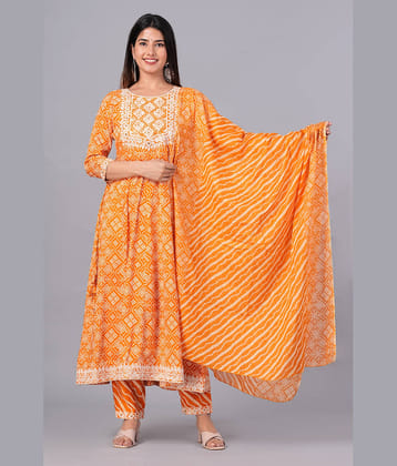 Doriya Cotton Blend Printed Kurti With Palazzo Women's Stitched Salwar Suit - Yellow ( Pack of 1 )
