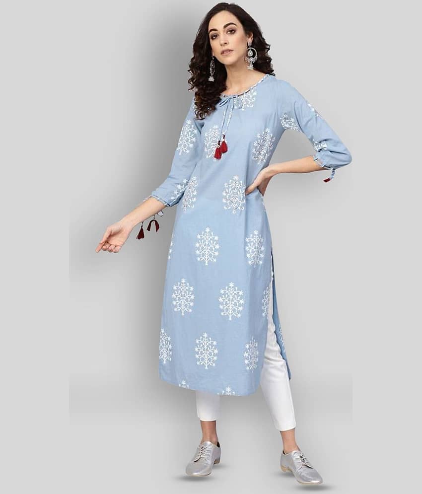 Yash Gallery Pack of 1 Cotton Embroidered Straight Women's Kurti - ( Multicolor )