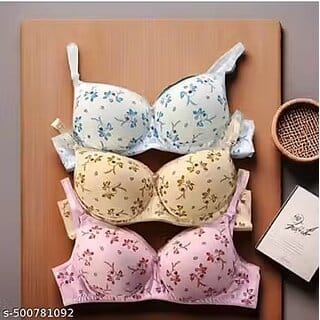 Women's Cotton Blend Lightly Padded Wirefree T-Shirt Bra Combo Pack of 3
