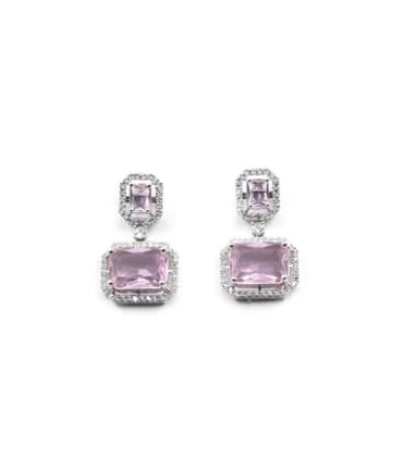Generic Women's Brass Silver Plated Drop Earrings (Pink)-PID66242 Generic Women's Brass Silver Plated Drop Earrings (Pink)-PID66242