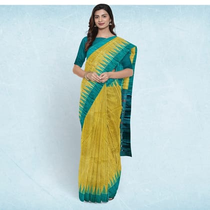 Metallic Sunburst Temple Border Tussar Silk Saree