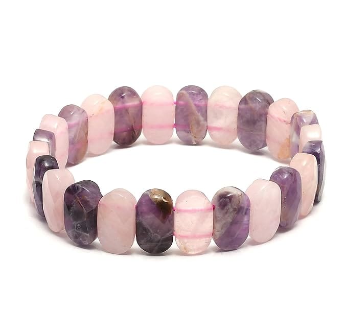 Sahaj Hast-Rose Quartz and Amethyst Oval Faceted Bracelet (Size-7.5")