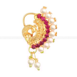 Vighnaharta  Mayur Design with AD stone Alloy Maharashtrian Nath Nathiya./ Nose Pin for women