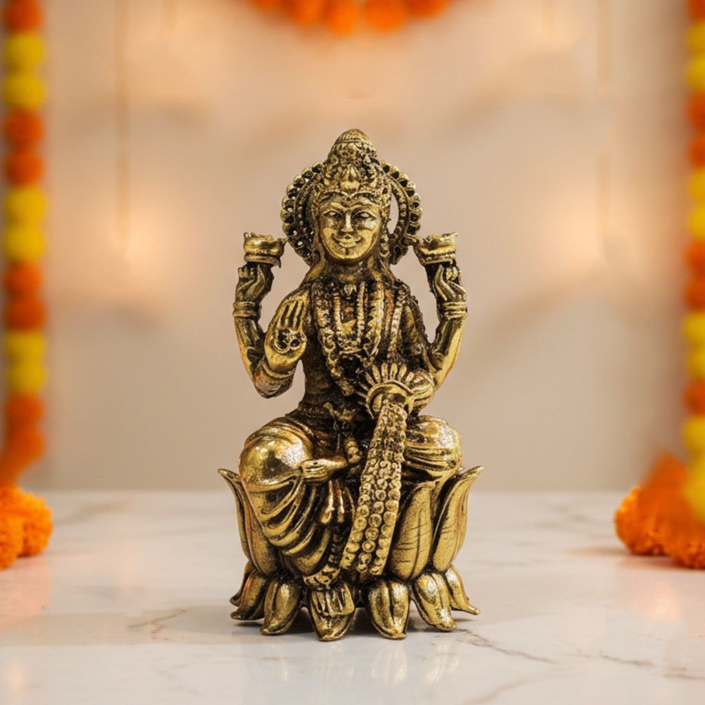 Brass Laxmi Idol – Goddess Lakshmi Brass Home Mandir Statue, Height : 3 Inch (BSMAS1822 L)