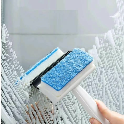 2-in-1 Glass Wiper & Brush Double-Sided Cleaner for Mirrors, Tiles & Windows