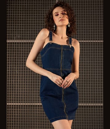 StyleStone Women Denim Solid Bodycon Dress ( Blue )