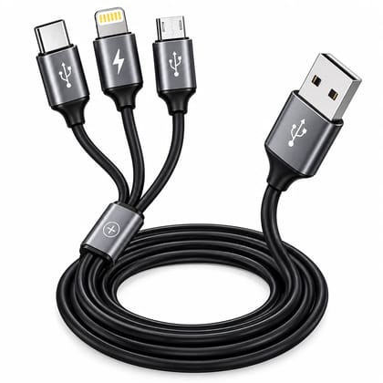 3 in 1 Fast Charging Cable for Android and iPhone, Type C Lightning Micro USB Multi Charging Cable for Smartphones, Tablets, Power Banks and Other Devices