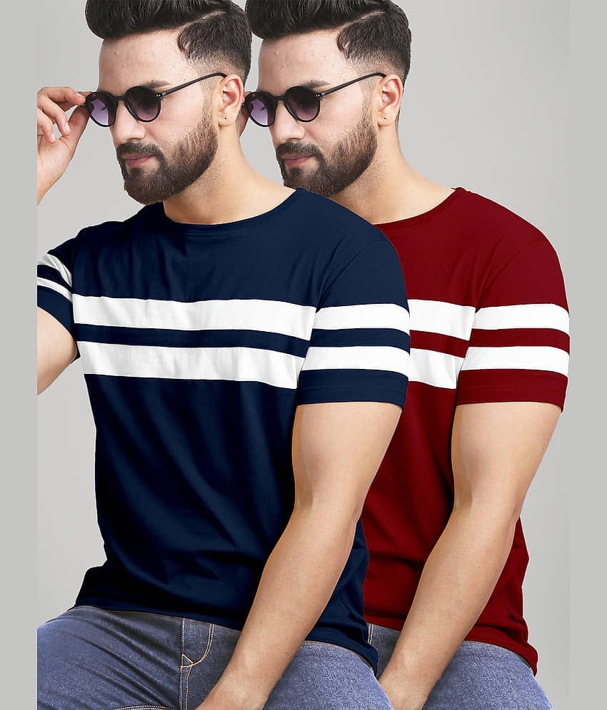 AUSK Pack of 2 Cotton Blend Regular Fit Men's T-Shirt ( Multicolor )