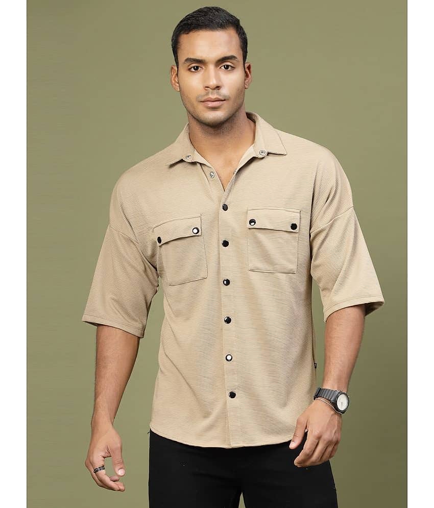 Rigo Polyester Oversized Fit Striped Half Sleeves Men's Casual Shirt - Black ( Pack of 1 )