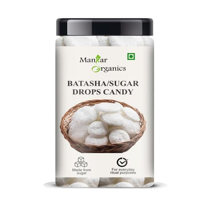ManHar Organics Batasha | Traditional Indian Sugar Drops | Puja & Festive Use | Desi Mishri | 100% Pure & Natural – Jar 400gm
