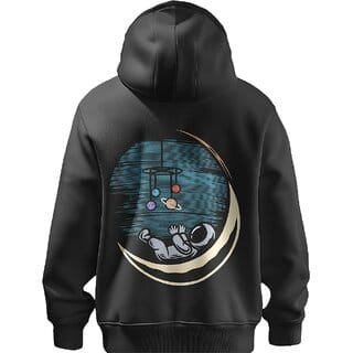 BULL CLOTHING Astronaut Baby Moon Graphic Black Hoodie  60 Cotton 40 Poly  280 GSM  Unisex Casual Sweatshirt (XL)