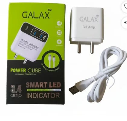 Galax Dual USB Wall Charger (Fast Charging) Power Adaptor with Micro USB Cable 3.4 Amp (White)