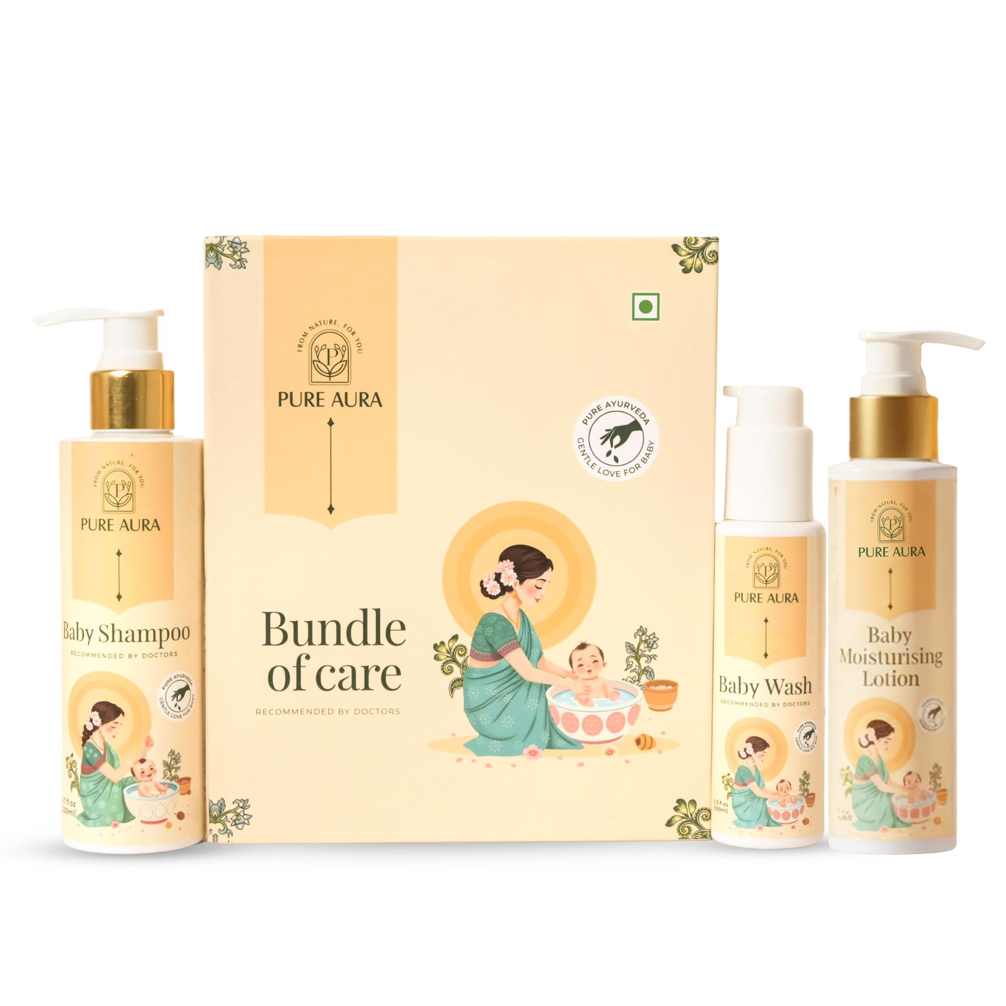 Pure Aura Head to Toe Harmony Baby Care Kit | Ayurvedic Baby Wash, Tear-Free Shampoo & Nourishing Lotion | Gentle Cleansing & Hydration | Safe for Newborns & Toddlers