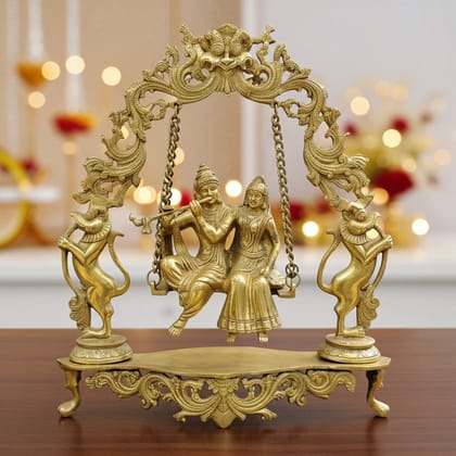 Brass Radha Krishna Jhula God Idol Statue � Handcrafted Decorative Showpiece, Height : 17.6 Inch (BSMAS1020 A)