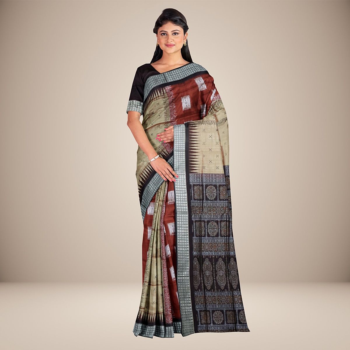 Dual Design Body Traditional Motif Bomkai Silk Saree