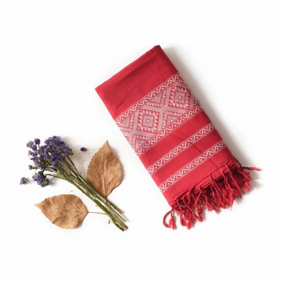 Handcrafted Red Ethnic Dupatta with Geometric Patterns