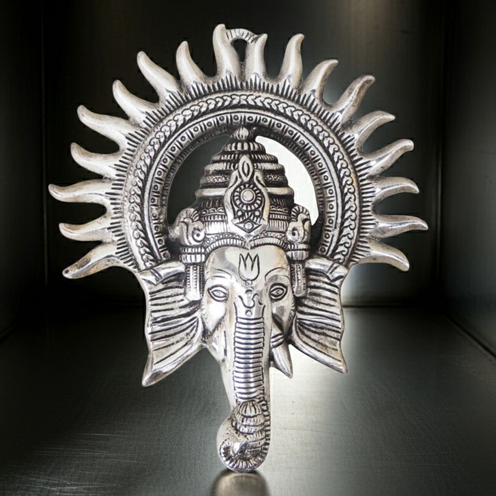 Aluminium Showpiece Ganesh Circle Wall Hanging Silver (ASMAS243 S)