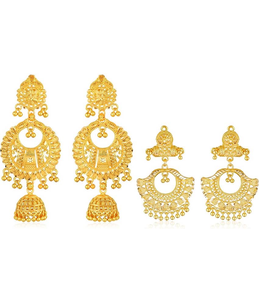 Vighnaharta - Golden Jhumki Earrings ( Pack of 2 )