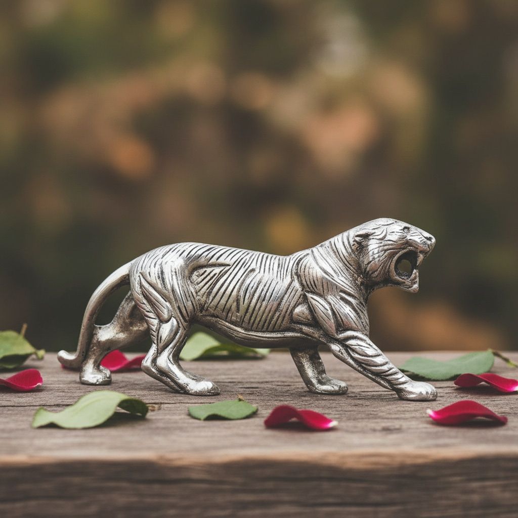 Aluminium Tiger Showpiece Statue for Royal Home Decor Accent, Height : 3.7 Inch (ASMAS245 S)