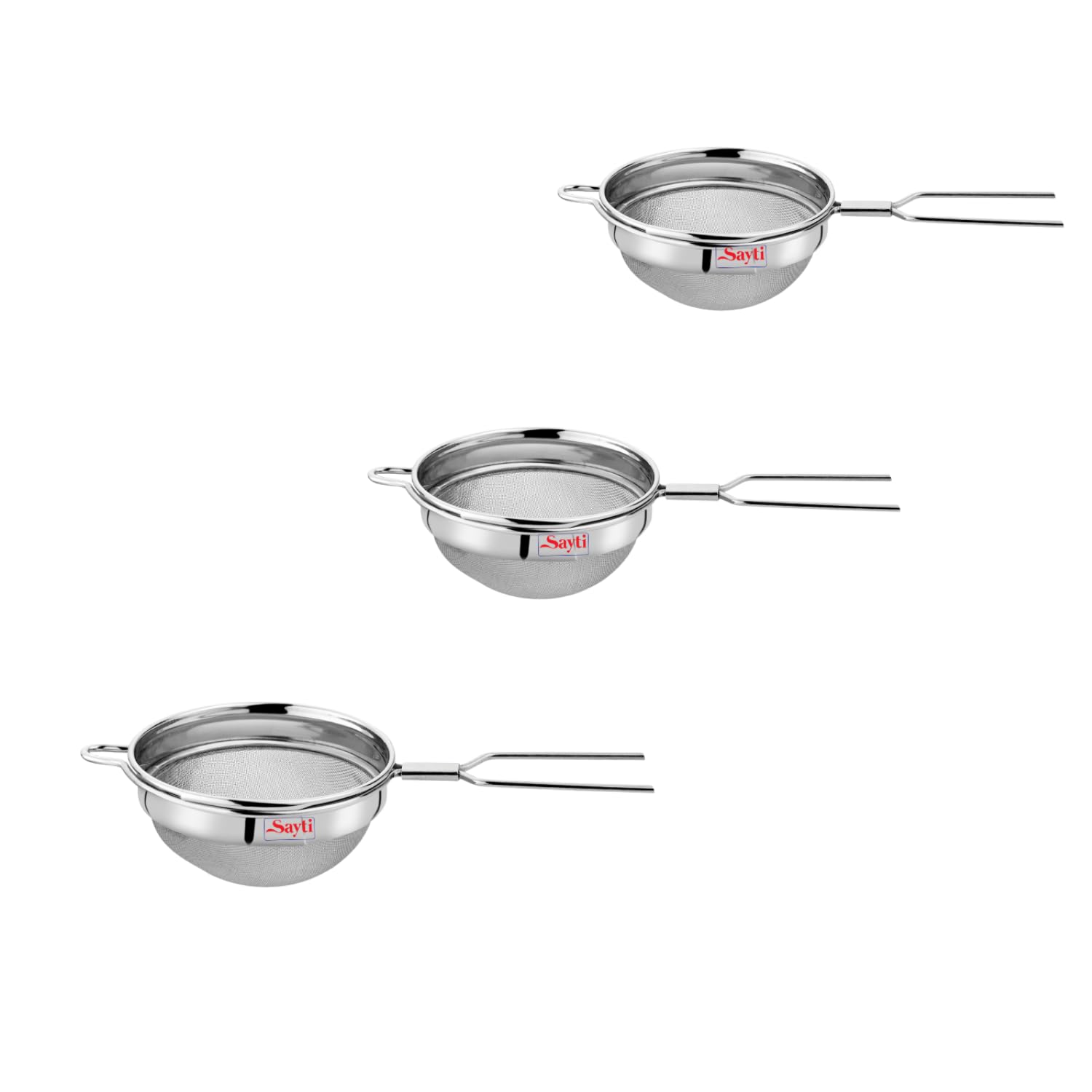 RK Sayti Stainless Steel Round Strainer, 304 Grade Single Mesh, Premium Polish, Medium,Large,XL Pack of 3