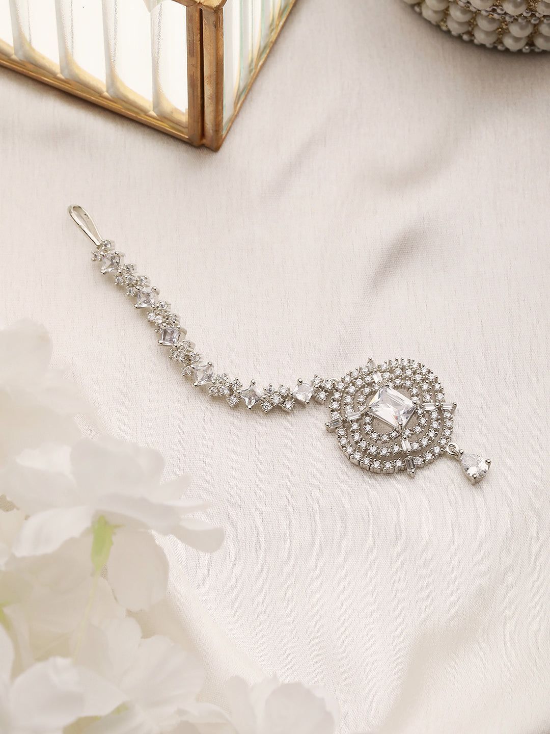 Solitaire Maang Tikka AD studded Silver plated for Women & Girls
