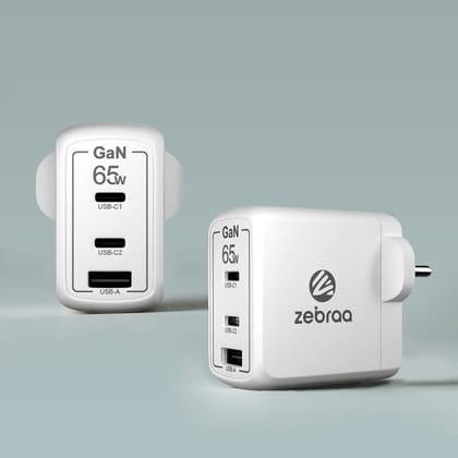 Zeebraa 65W Gan Charger with Cable - White