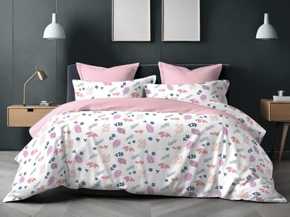 Alangrahaa Nira 140 TC 100% Cotton Flat Bedsheet for Double Bed, Queen Size Bed Sheet,1 Flat Sheet (2.29"x2.5") & 2 Pillow Covers (46cm x68cm) Bedding Set Pastel Leafy Garden