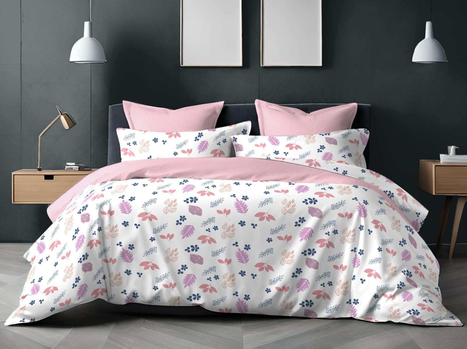 Alangrahaa Nira 140 TC 100% Cotton Flat Bedsheet for Double Bed, Queen Size Bed Sheet,1 Flat Sheet (2.29"x2.5") & 2 Pillow Covers (46cm x68cm) Bedding Set Pastel Leafy Garden