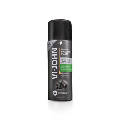 VI-JOHN Purifying Charcoal Shave Foam | Clean & Hydrated skin with Aloevera & Jojoba Oil  (200 g)