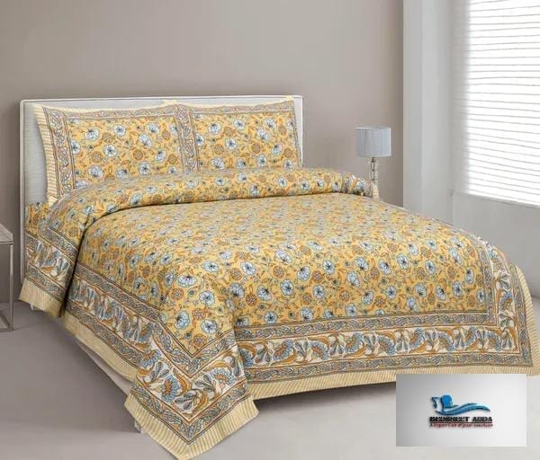 3001-Hometrade India-Standard King Size (90*108 Inches)-Pure Cotton Jaipuri Double Bedsheet With Matching Pillow Cover