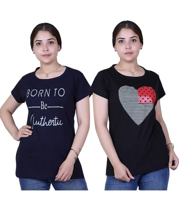 Varenyam Women Cotton Regular Fit Round Neck T-Shirt ( Navy )