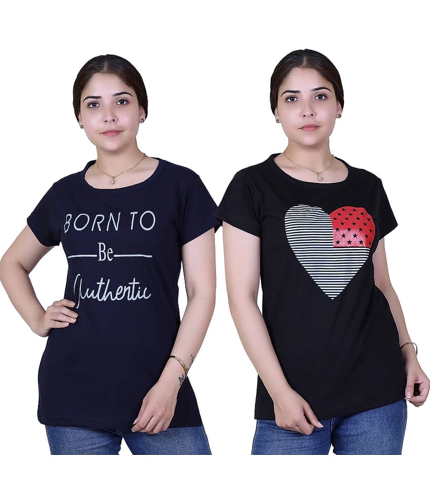 Varenyam Women Cotton Regular Fit Round Neck T-Shirt ( Navy )