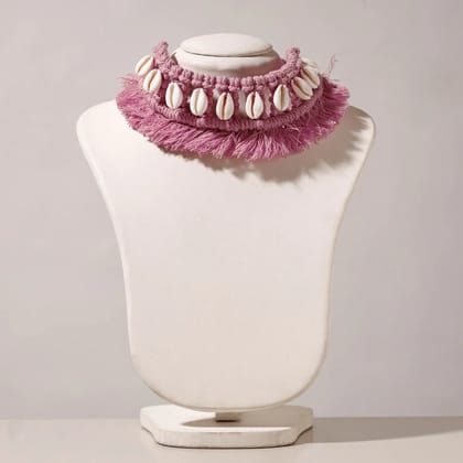 Pink Thread & Seashell Work Handmade Macrame Choker Necklace