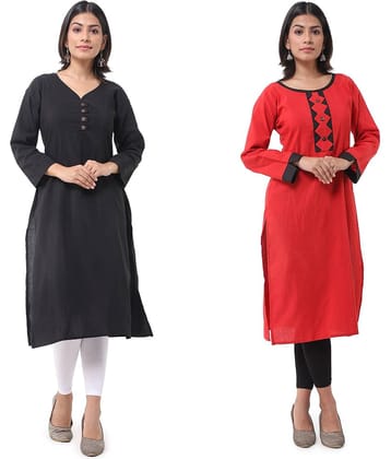 DESHBANDHU DBK - Multicolor Cotton Women's Straight Kurti ( Pack of 2 )