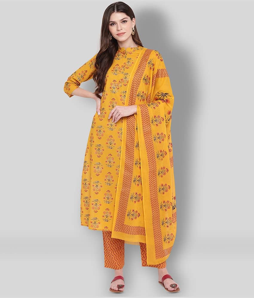 Vbuyz - Yellow Straight Cotton Women's Stitched Salwar Suit ( Pack of 1 )