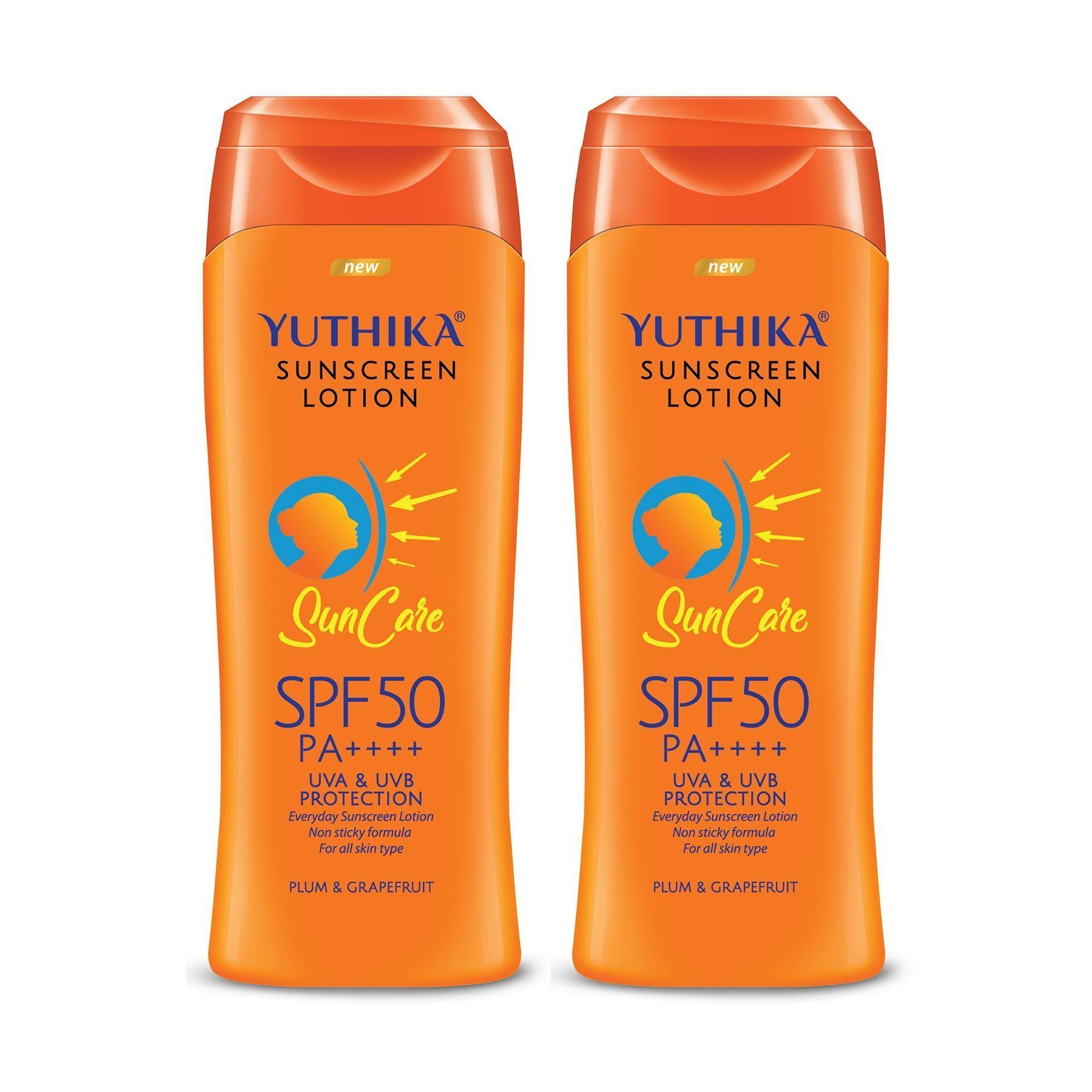 Yuthika Sunscreen Lotion SPF 50 PA++++ with UVA & UVB Protection, Sun Cream for All Skin Types - 100ml Pack of 2