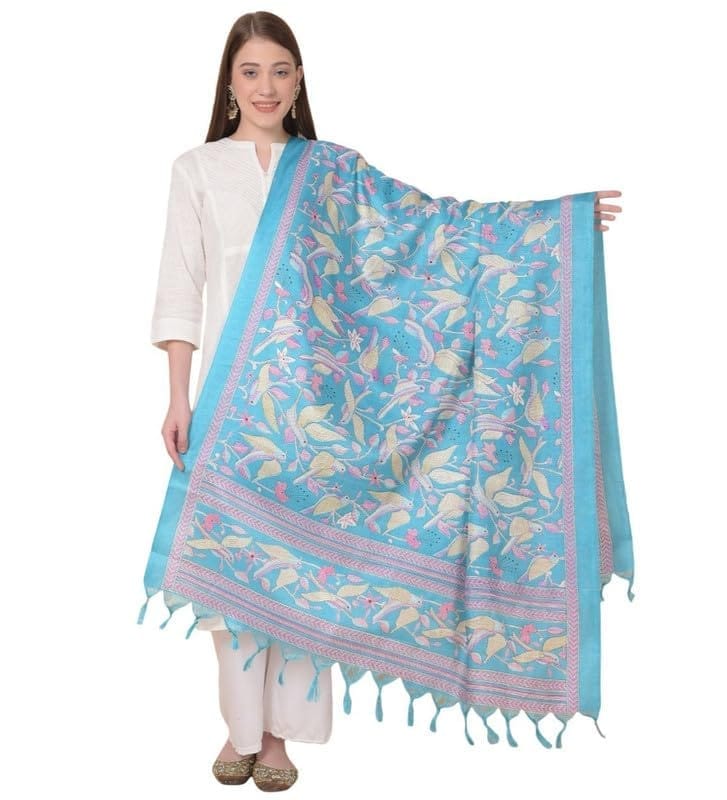 Women's Art Silk Printed Dupatta (Turquoise)-PID47041