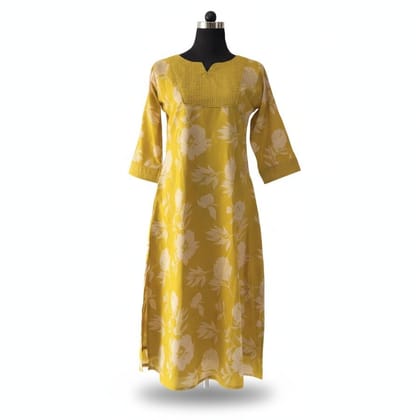 Yellow Floral Printed Cotton Kurti