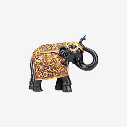 Artarium Intricate Designed Handcrafted Royal Golden Black Attractive Elephant Good Luck Fengshui Vastu Elephant Idol Figurine Decorative Showpiece for Home Decor Gift Item (Black 4.9 Inch Pack of 2)