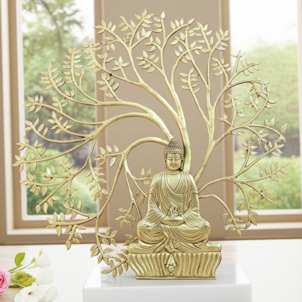 Brass Buddha Tree Wall Hanging - Spiritual Decorative Showpiece, Height : 44 Inch (BSMAS1650 D)