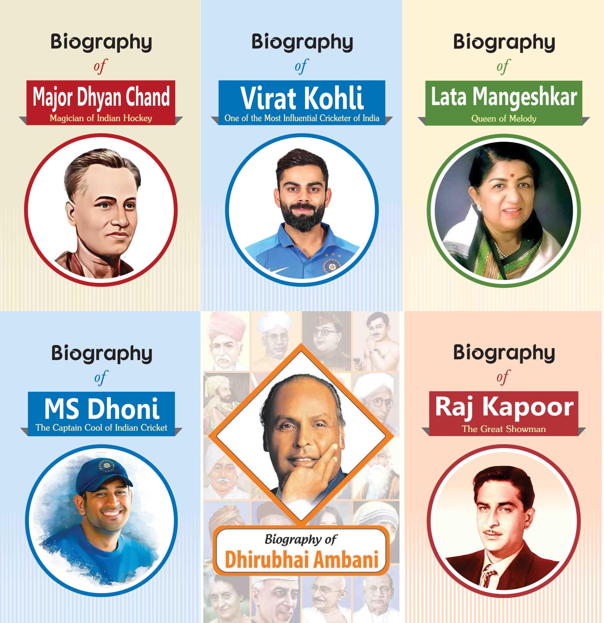 Biography of Virat Kohli, MS Dhoni, Major Dhyan Chand, Dhirubhai Ambani, Lata Mangeshkar & Raj Kapoor (Set of 6 Books) [Paperback] [Oct 11, 2023] RPH Editorial Board