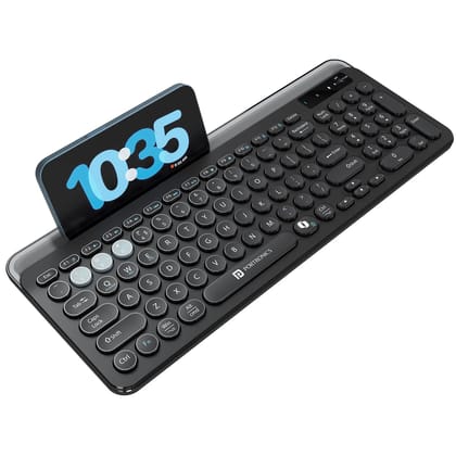 Portronics Bubble 3.0 Wireless Keyboard | Bluetooth + 2.4GHz Dual Mode Rechargeable Keyboard with Numpad | Multimedia Hotkeys, Dual Height Adjustable, Multi-Device Keyboard for Laptop, PC, Mac, Smartphone & Tablet (Random Color)