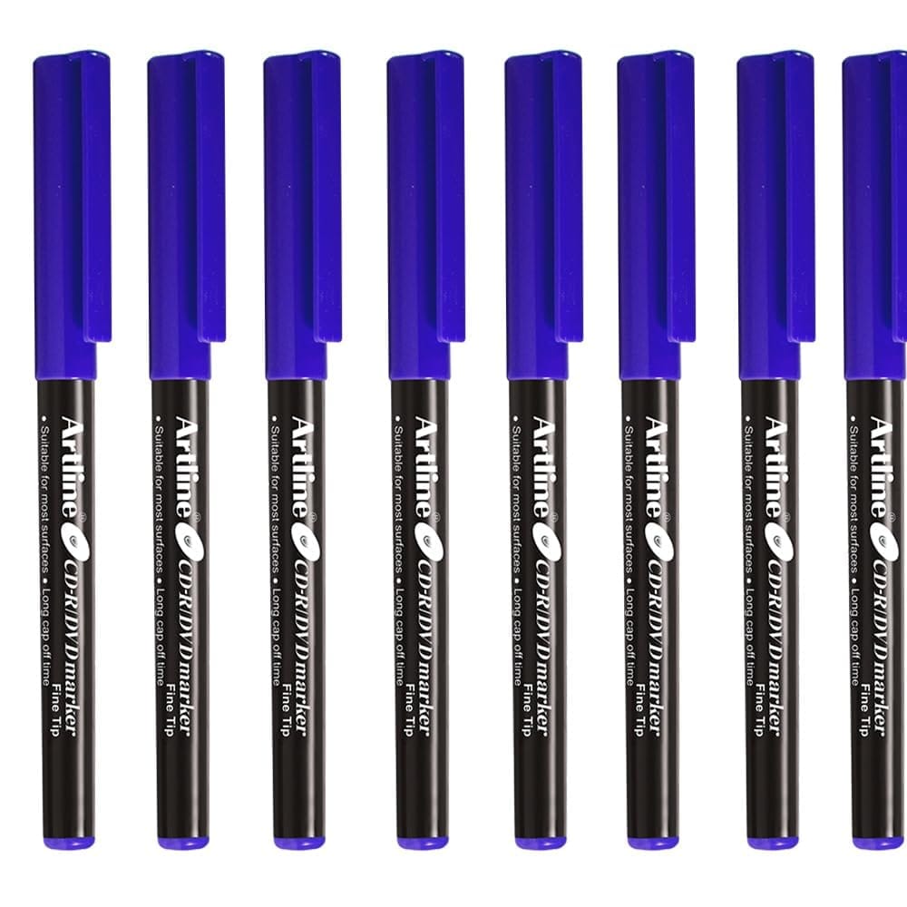 Artline CDR/DVD Marker Blue Pack of 10 X 5 Packs (50 DVD's Markers) | On Multiple Surface: Metal, Plastic/OHP, Glass/Porcelain & Carton