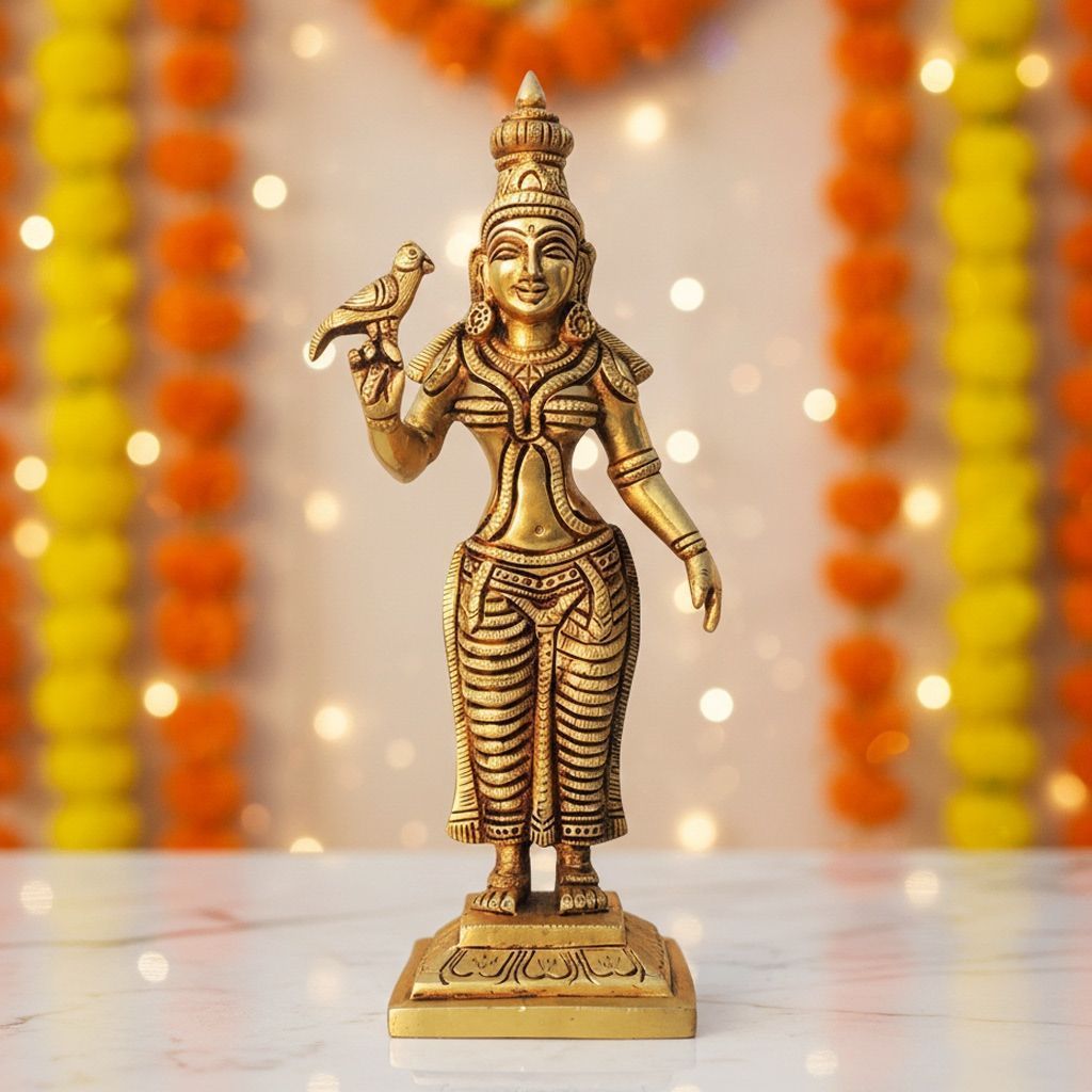 Brass Meenakshi Devi Murti – Premium Brass Temple Decorative Idol, Height : 9.5 Inch (BSMAS1457 F)