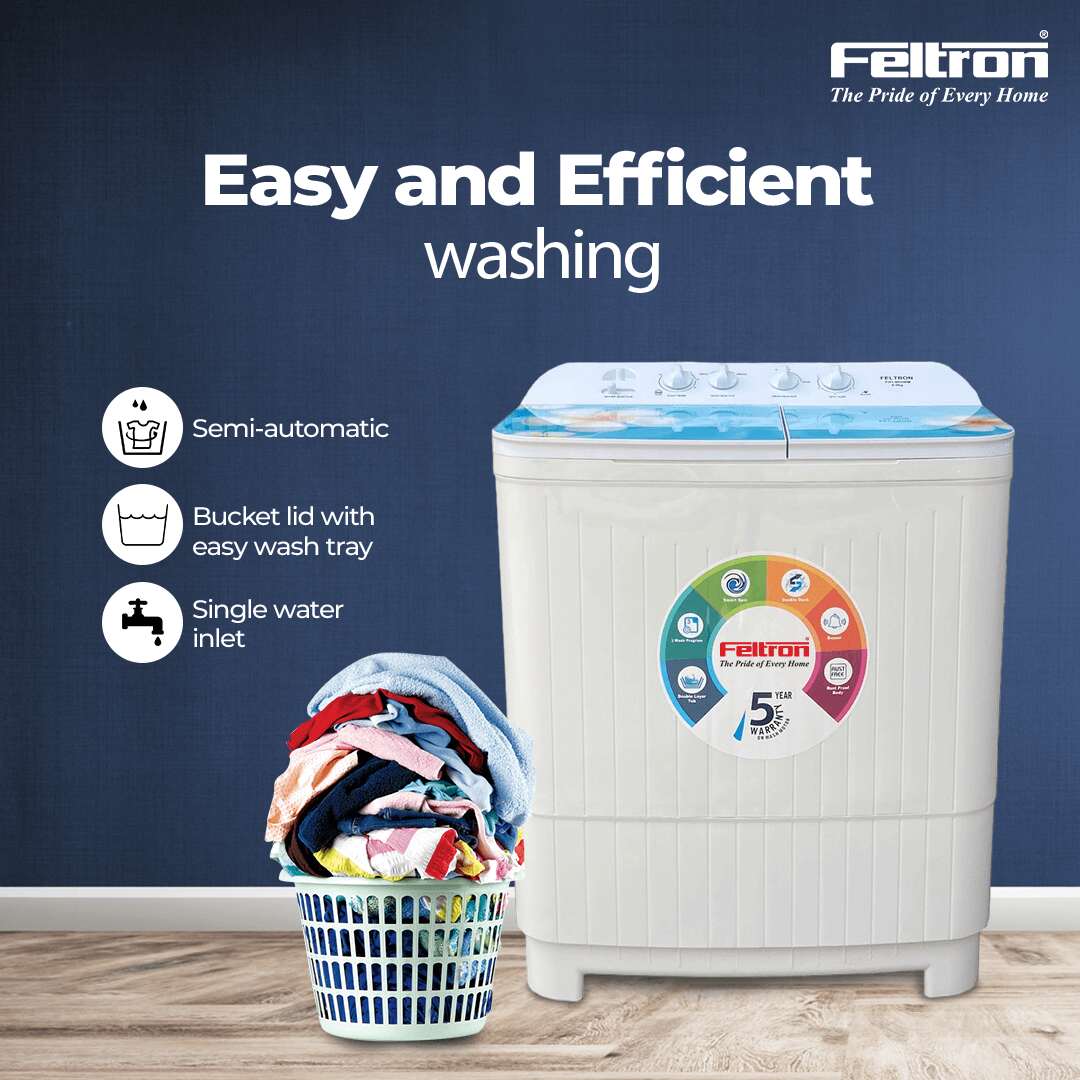 Feltron 9 Kg Semi Automatic Top Load Washing Machine White, Blue Glass Soft Close Lid