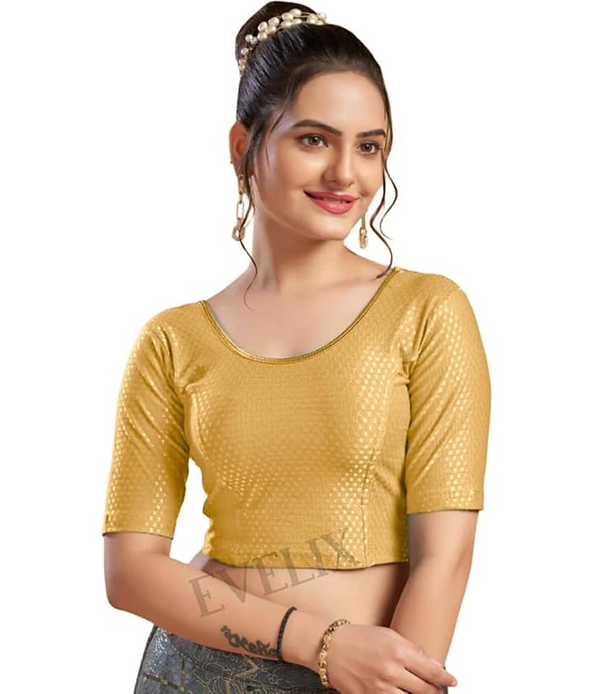 DELTIN HUB Beige Readymade without Pad Silk Blend Women's Blouse ( Pack of 1 )