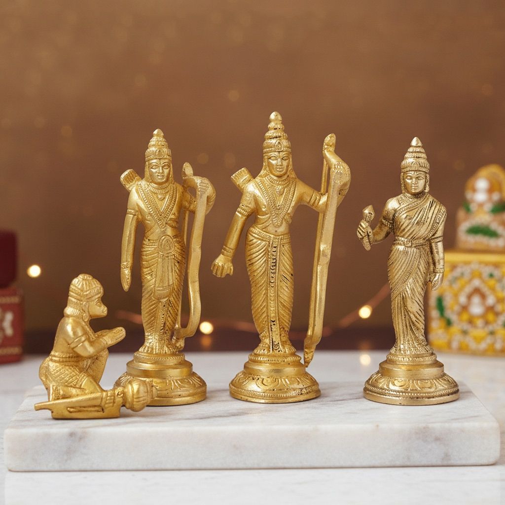 Brass Ram Darbar God Idol | Antique Finish Ram Parivar Murti, Height : 5.5 Inch (BSMAS1098 A)