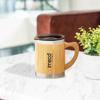 Imeco Eco-Beta Bamboo Coffee Mug (Brown, 300ml) | Eco-Friendly Stainless Steel Interior | Daily Use & Travel